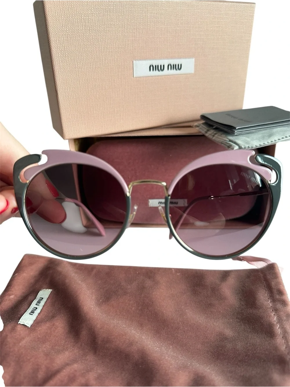 Miu Miu MU 57TS Noir Evolution Cat Eye Sunglasses Pink Gold Full Set